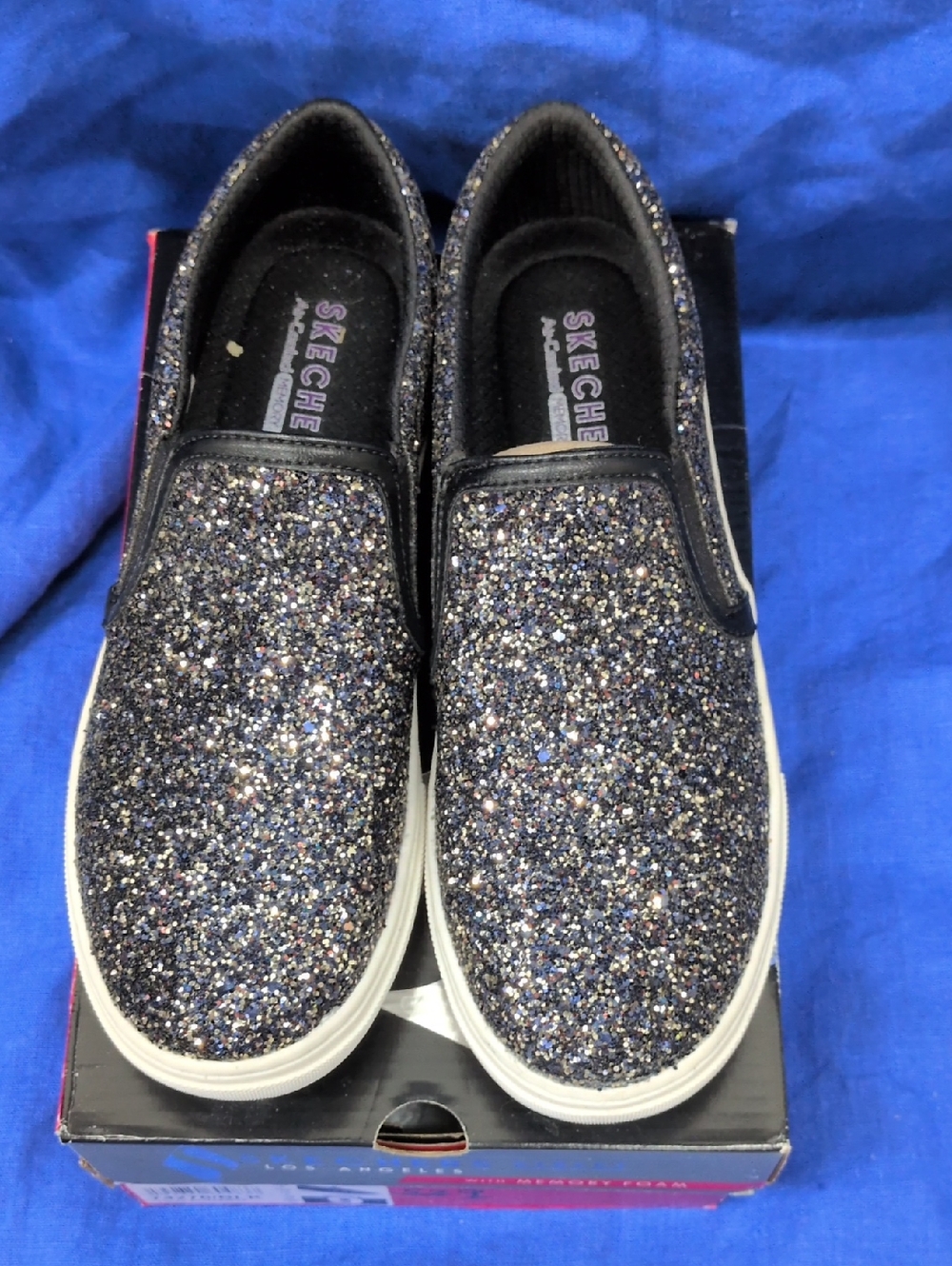 Skechers Glitter Slip-On Sneakers - Black with Multicolor Sparkle